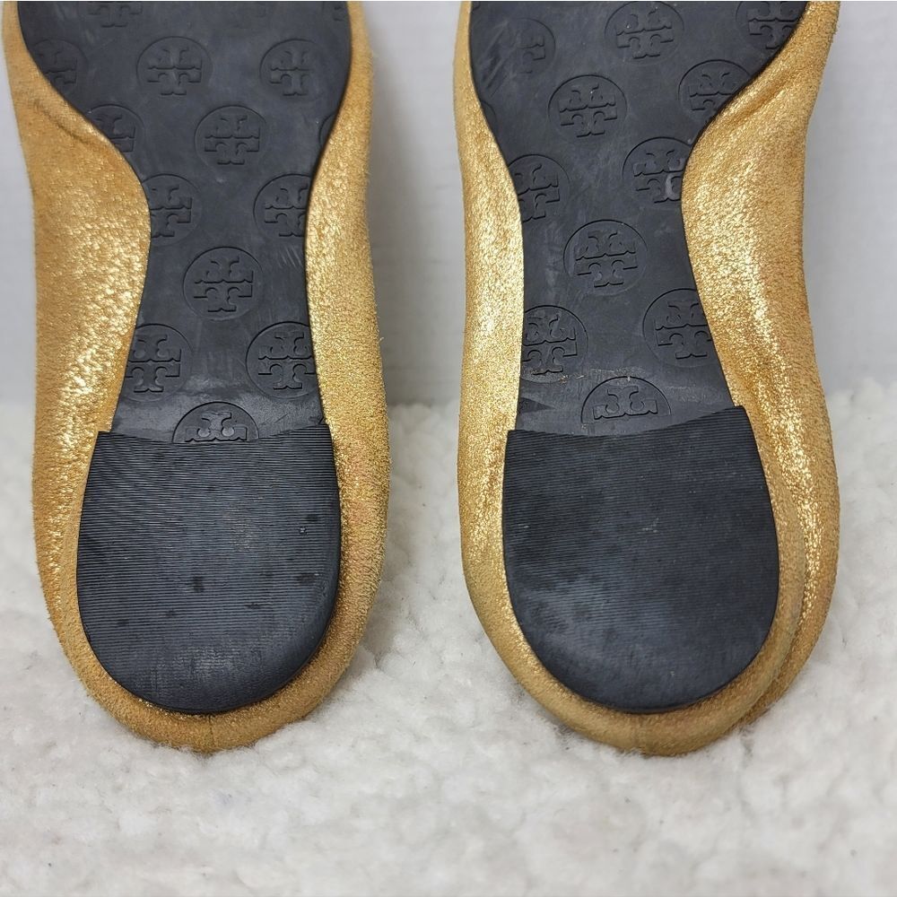 Tory Burch Reva Ballet Flats Women’s 10.5 Gold Metallic Leather Logo Shoes - Picture 13 of 13